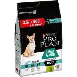 Pro Plan Small &amp; Mini Adult sensitive digestion для взрослых собак мелких пород с чувствительным пищеварением, ягненок/рис, 2,5&nbsp;кг + 500&nbsp;г