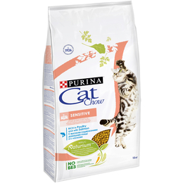 Cat Chow Sensitive для кошек с чувствительным пищеварением, птица/лосось, 15 кг