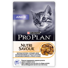 Pro Plan Junior NutriSavour для котят в период роста, для зрения и развития мозга, курица, пауч 85&nbsp;г