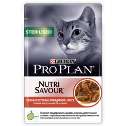 Pro Plan Sterilised NutriSavour для стерилизованных кошек, говядина, пауч 85 г