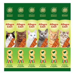 B&amp;B Allegro Cat, мясные колбаски из ягненка с индейкой, как поощрение/при дрессировке, 6 шт. x 5 г