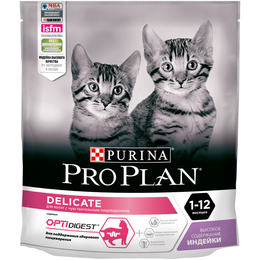 Pro Plan Delicate Junior OptiDigest для котят с чувствительным пищеварением, индейка, 400г+400г