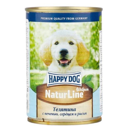 Happy Dog Puppy &amp; Junior для щенков, кормящих и беременных собак всех пород, поддержание иммунитета, телятина/печень/сердце/рис, консервы 400 г