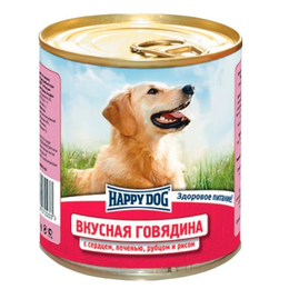 Happy Dog Nature Line для взрослых собак, для здоровья кишечника, говядина/печень/рубец/сердце/рис, консервы 750 г