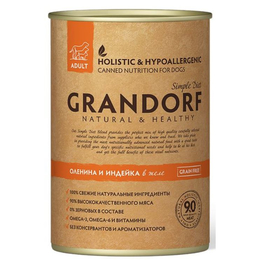 Grandorf Grain Free Adult беззерновой для собак с чувствительным пищеварением, оленина/индейка, консервы 400 г