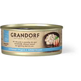 Grandorf Grain Free беззерновой для кошек всех возрастов, куриная грудка с креветками, консервы 70 г