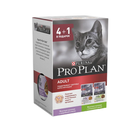 Pro Plan Adult для взрослых кошек, для поддержания иммунитета, индейка + ягненок, пауч 4+1, 85 г