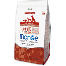 Monge Dog Speciality Puppy&amp;Junior для щенков всех пород, беременных и кормящих собак, здоровье суставов и кожи, ягненок/рис, 2,5&nbsp;кг
