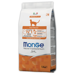 Monge Cat Sterilised Monoprotein для стерилизованных кошек, здоровье кожи и шерсти + контроль веса, утка, 1,5&nbsp;кг