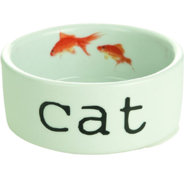 Миска керамическая для кошек, 300&nbsp;мл, белая с рыбками