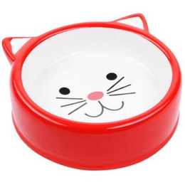 Миска в форме мордочки кошки керамическая глубокая для кошек, 120&nbsp;мл, красная