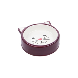 Миска в форме мордочки кошки керамическая глубокая для кошек, 120&nbsp;мл, бордовая