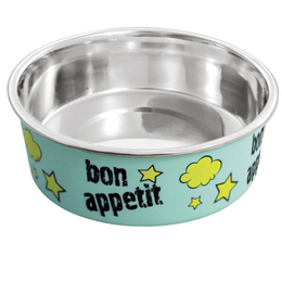 Миска «Bon Appetit» металлическая на резинке для кошек и собак мелких пород, 450 мл, голубая