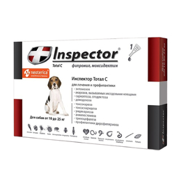 Инспектор капли от внешних и внутренних паразитов для собак весом 10–25 кг, 1 пипетка