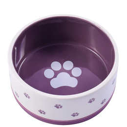 Миска керамическая нескользящая для собак, 360 мл, белая с фиолетовым