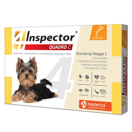 Inspector Quadro капли от внешних и внутренних паразитов для собак весом 1–4&nbsp;кг, 1&nbsp;пипетка