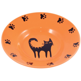 Миска-блюдце с кошкой оранжевая керамическая для кошек, 140 мл
