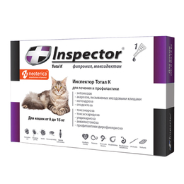 Инспектор капли от внешних и внутренних паразитов для кошек весом 8–15 кг, 1 пипетка
