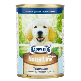 Happy Dog Puppy &amp; Junior для щенков, кормящих и беременных собак всех пород, поддержание иммунитета, телятина/печень/сердце/рис, консервы, 410&nbsp;г