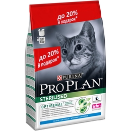 Pro Plan Sterilised OptiRenal для стерилизованных кошек, здоровье почек, кролик, 2,4&nbsp;кг + 600&nbsp;г