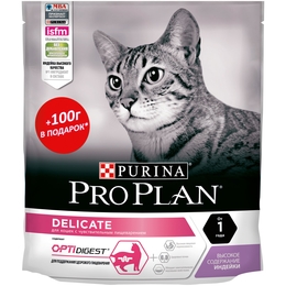 Pro Plan Delicate OptiDigest для кошек с чувствительным пищеварением, индейка, 300&nbsp;г + 100&nbsp;г