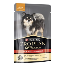 Pro Plan Small &amp; Mini Adult OptiSavour для взрослых собак мелких пород, говядина, пауч 100 г