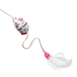 GiGwi Дразнилка с мышкой и перьями со звуковым чипом, игрушка для кошек