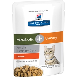 Hill`s PD Metabolic + Urinary Care для взрослых кошек, контроль веса + профилактика мочекаменной болезни, курица, пауч 85&nbsp;г