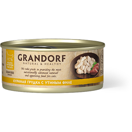 Grandorf Grain Free беззерновой для кошек всех возрастов, куриная грудка с утиным филе, консервы 70 г