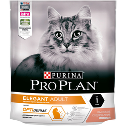 Pro Plan Elegant Adult OptiDerma для кошек с чувствительной кожей, для блеска шерсти, лосось, 400&nbsp;г