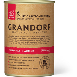 Grandorf Grain Free Adult беззерновой для собак с чувствительным пищеварением, говядина/индейка консервы 400&nbsp;г