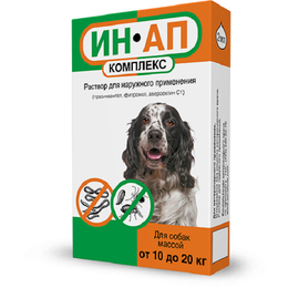 ИН-АП комплекс против внешних паразитов и гельминтов для собак весом 10–20 кг, 2 мл