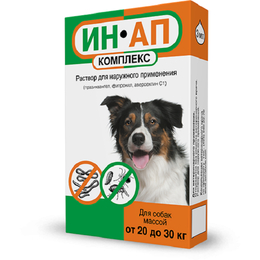 ИН-АП комплекс против внешних паразитов и гельминтов для собак весом 20–30 кг, 3 мл