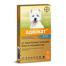 Адвокат капли для собак весом 4–10 кг от экто- и эндопаразитов, 1 пипетка