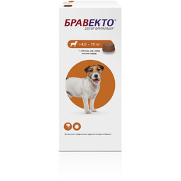 Бравекто таблетки для собак весом 4,5–10&nbsp;кг от блох и клещей, 1&nbsp;таблетка 250&nbsp;мг