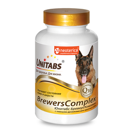 Витамины BreversComplex для шерсти и кожи собак крупных пород с пивными дрожжами, 100 таблеток