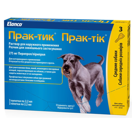 Прак-тик капли для собак весом от 11 до 22 кг от блох и клещей, 3 пипетки по 2,2 мл