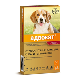 Адвокат капли для собак весом 10–25 кг от экто- и эндопаразитов, 1 пипетка