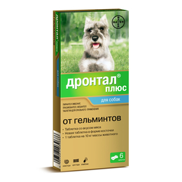 Дронтал Плюс таблетки в форме косточки для собак от гельминтов, 6 таблеток
