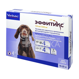 Virbac Эффитикс для собак весом 10–20&nbsp;кг от блох и клещей, 4&nbsp;пипетки